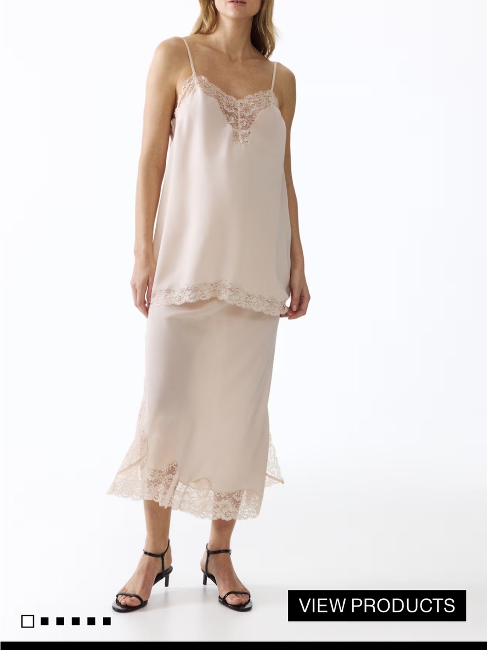 H&M MAMA Blush Lace-Trim Cami and Midi Slip Skirt Set